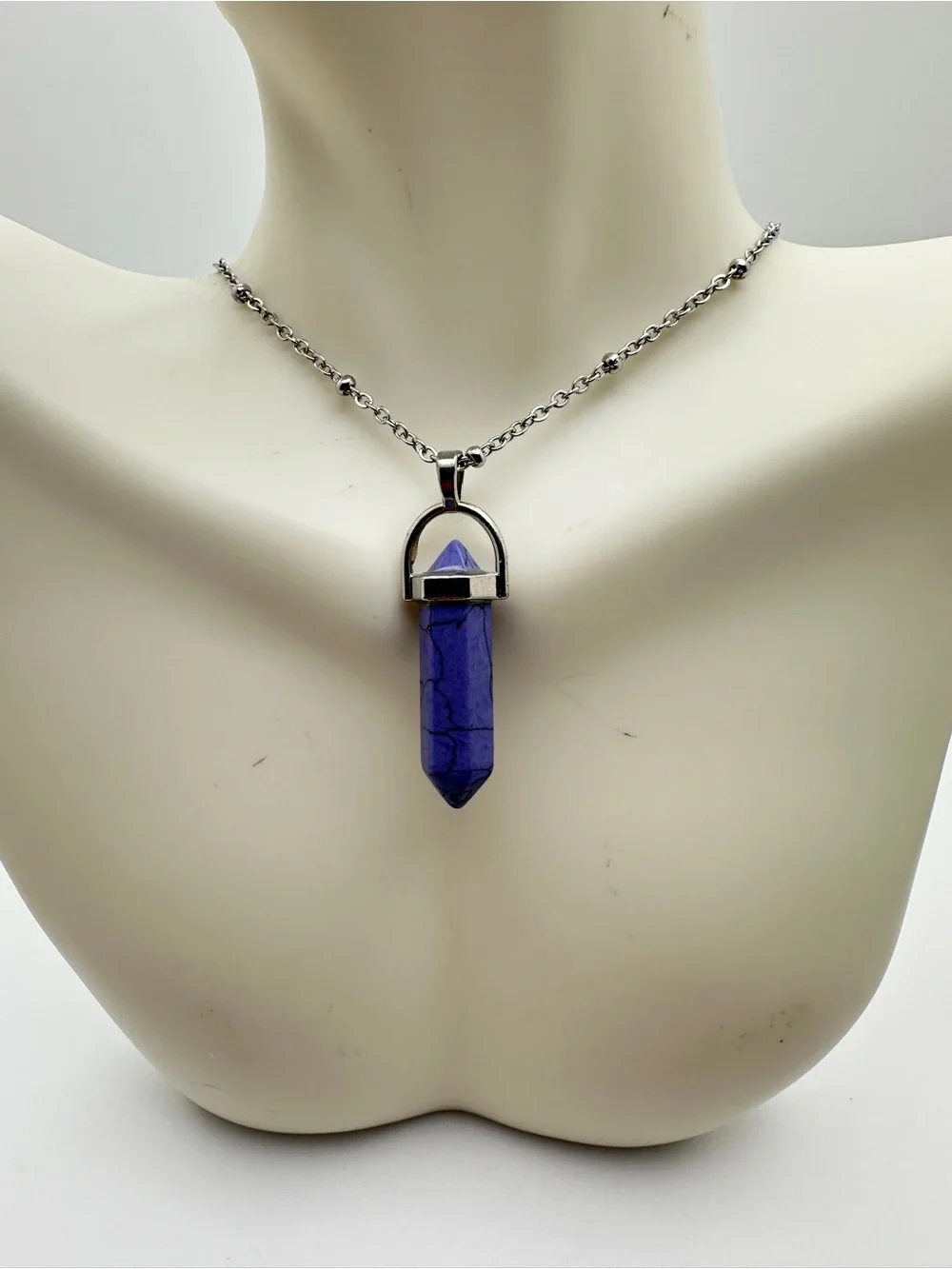 Blue Stone Pendant Necklace - Silver Chain